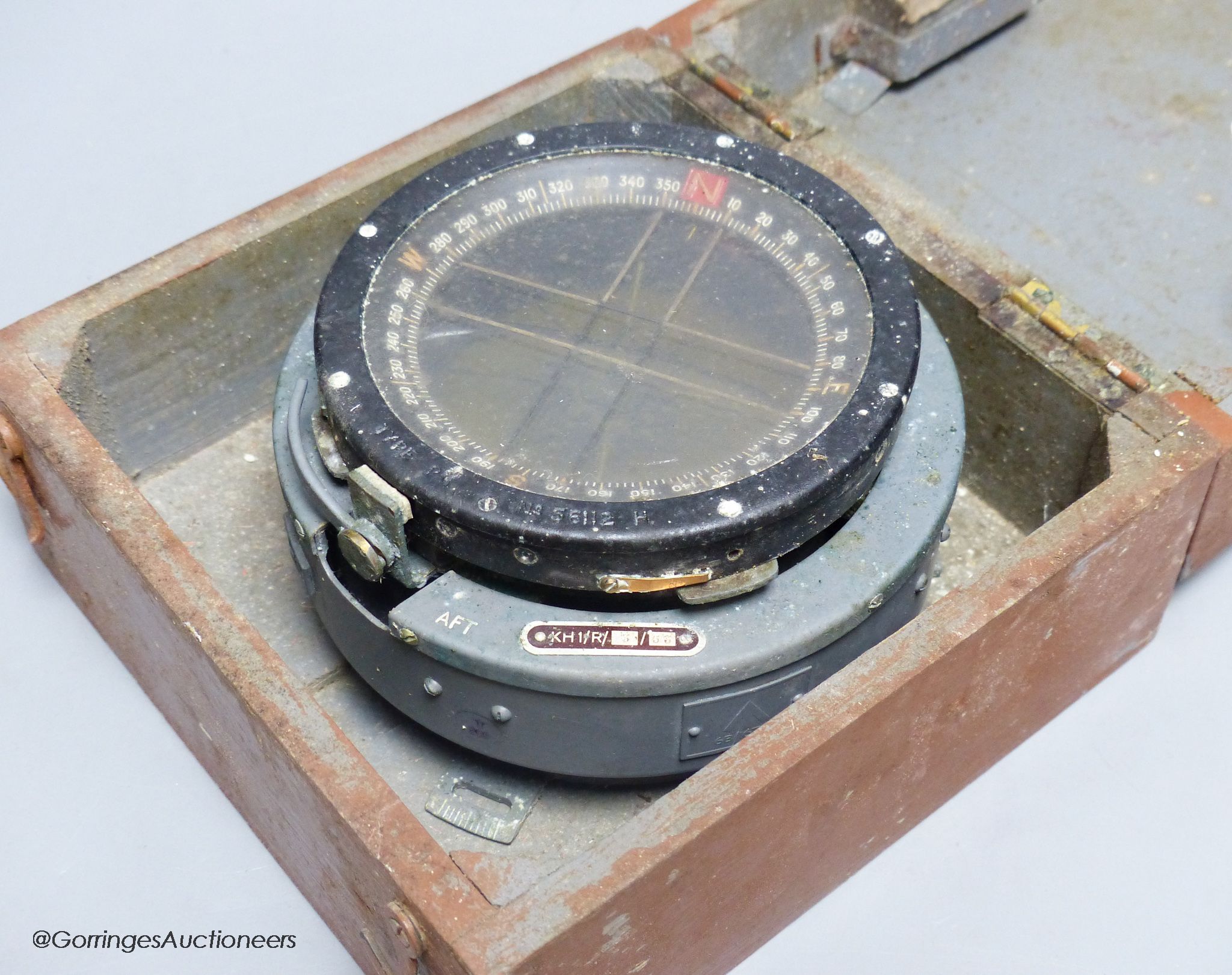 A cased Naval gimbal compass, Patent No.56112